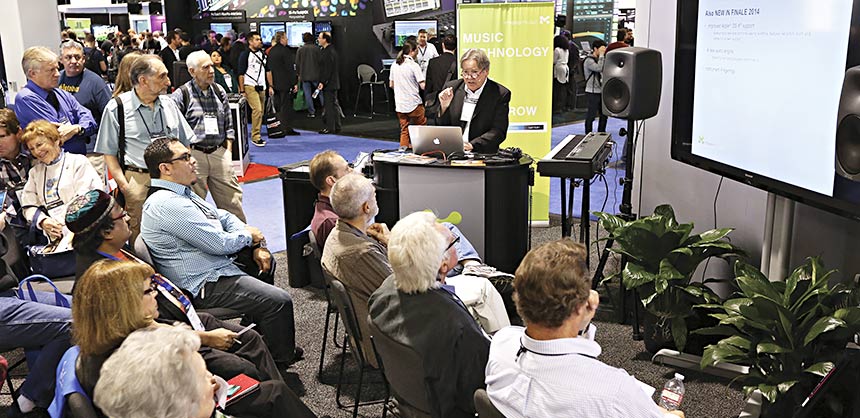 The National Association of Music Merchants has found that relevant music business professionals drive attendance at educational sessions more than outside speakers. The 2014 NAMM Show (shown) attracted more than 96,000 registrants and 1,533 exhibiting companies. Credit: Jesse Grant/Getty Images for NAMM