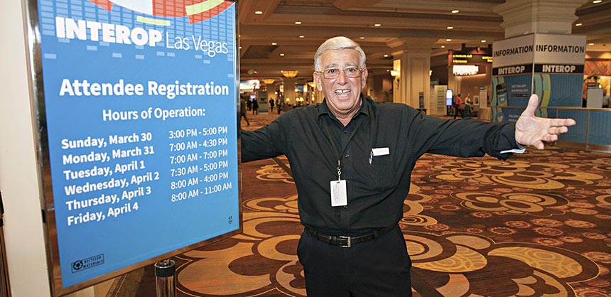 It’s great to be in Vegas, says this enthusiastic attendee of Interop Las Vegas 2014 at Mandalay Bay. High attendee engagement in a destination is important to UBM Tech, which has held the Interop annual technology conference in Las Vegas since 1994. Credit: Interop Las Vegas 2014