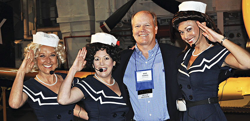 The American Financial  Services Association rented San Diego’s USS Midway for a reception on the vintage aircraft carrier’s flight deck. Credit: Michele Battaline, CMP
