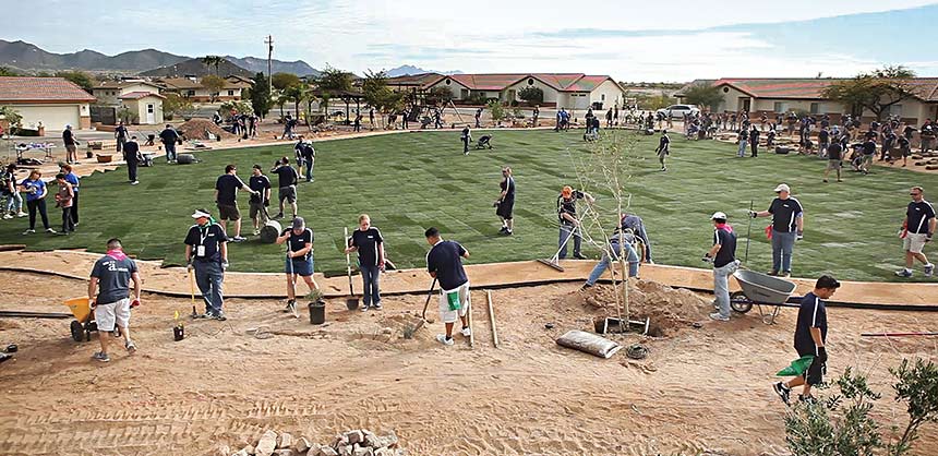 Sunshine Acres Children’s Home in Phoenix received a new 20,000-sf park built during a five-hour CSR project by Drager attendees and their DMC partners at Access Destination Services. Credit: Access Destination Services