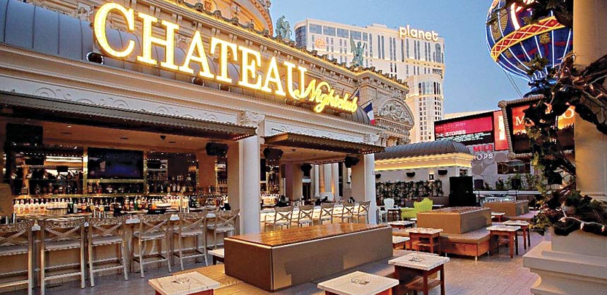 Outdoor event space at the Chateau Nightclub on the rooftop of Paris Las Vegas overlooks the Fountains of Bellagio. Credit: AlliedPRA, Las Vegas