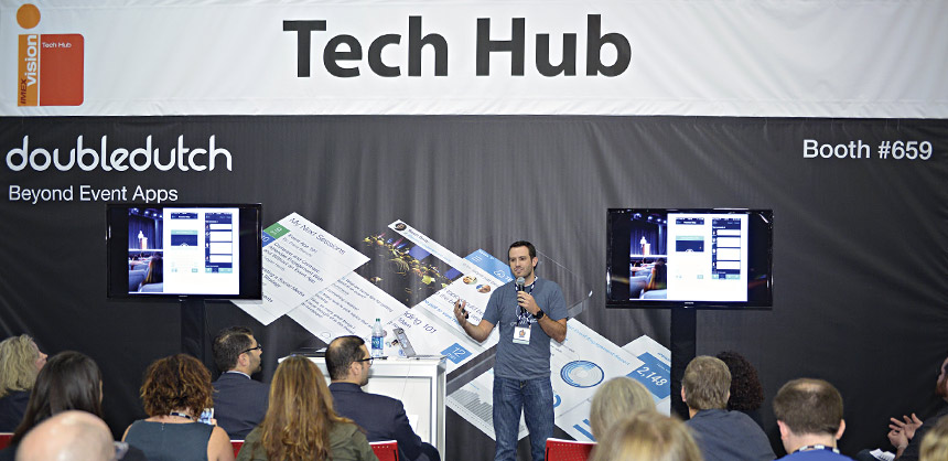 The Tech Hub at this year’s IMEX America was sponsored by DoubleDutch, a global provider of mobile event technology. Credit: IMEX America
