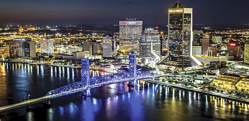 The Jacksonville skyline and the St. Johns River. Credit: Ryan Ketterman/Visit Jacksonville