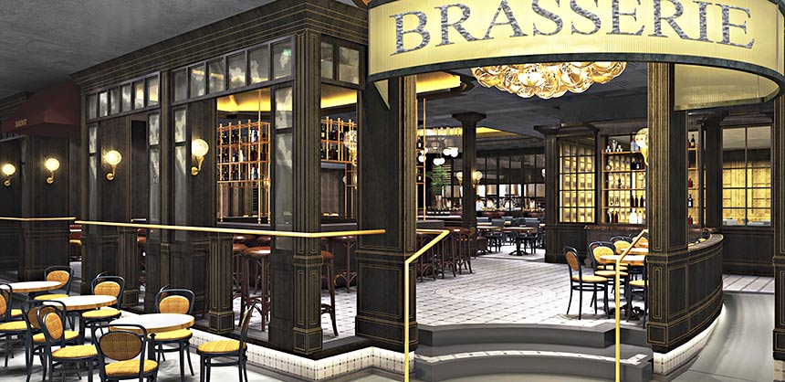 Rendering of Michael Mina’s new Bardot Brasserie at the Aria Resort & Casino in Las Vegas.