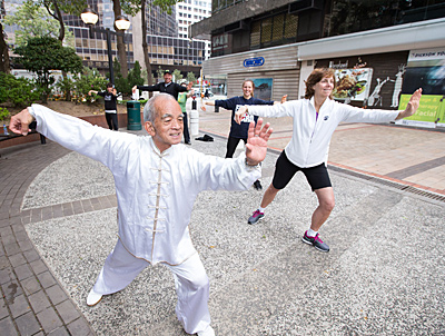 Susan Neely, Chair of ASAE and President & CEO of American Beverage Association experiencing Tai Chi to kick off the ASAE's Great Ideas in Association Management Conference, Asia-Pacific in Hong Kong.