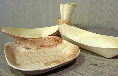 The compostable, biodegradable serveware is made of pine, bamboo and compost leaves.