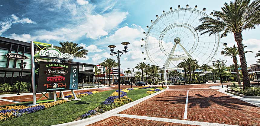 The Orlando Eye observation wheel is the centerpiece to the new I-Drive 360 dining and entertainment complex.