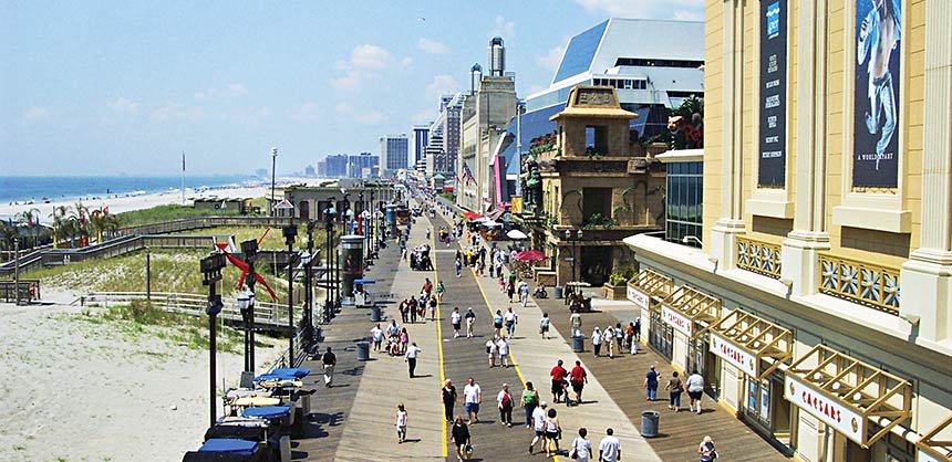 Originally built in the late 1800s, Atlantic City’s famous Boardwalk stretches for more than four miles.