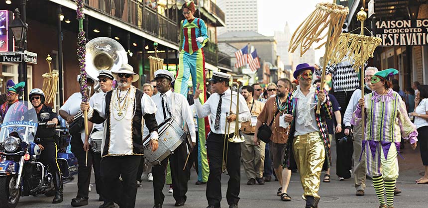 Revelers in Bourbon Street in the French Quarter during Mardi Gras — the annual Carnival celebration. Credit: Cosmo Condina and NewOrleansOnline.com