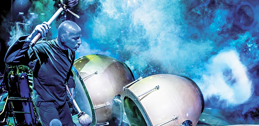 A smoke drums performance by Blue Man Group at the Luxor Hotel & Casino. Credit: Lindsey Best