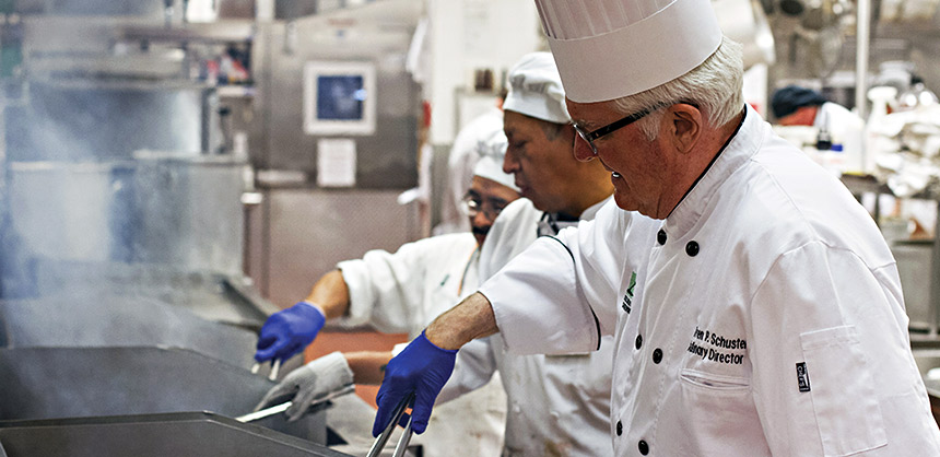 Trendsetter Steven P. Schuster, director of culinary/executive chef for Kelber Catering at the Minneapolis Convention Center, recently introduced international flavors at interactive food stations. Credit: Minneapolis Convention Center