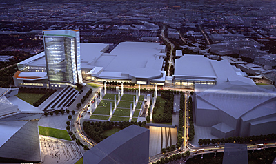 GWCCC future campus with headquarters hotel and Mercedes-Benz Stadium.
