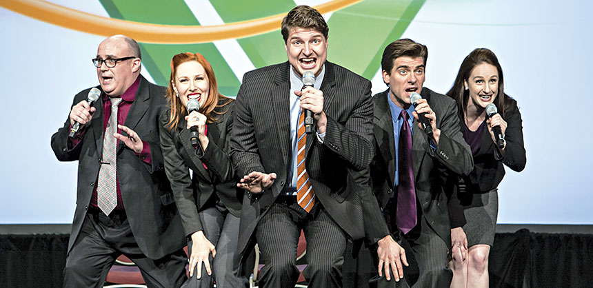 Todd Zint attributes the success of his meeting to the customized entertainment and comedy performed by The Water Coolers. Credit: Digital Blue Photography