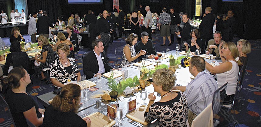 A corporate group enjoys an F&B event at the Walt Disney World Swan and Dolphin Resort in Orlando.