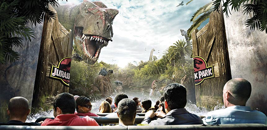 The Jurassic Park River Adventure ride at Universal Studios Hollywood.