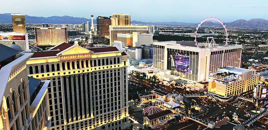 The Las Vegas Strip at dusk as seen from Bellagio. Credit: Brian Jones/Las Vegas News Bureau