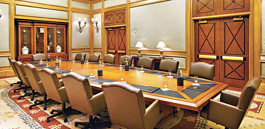 Caesars Palace accommodates meetings large and small, from expansive ballrooms to the intimate Senate Boardroom (above).