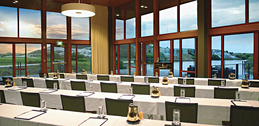 A meeting room overlooks Streamsong Resort’s unique Central Florida landscape.