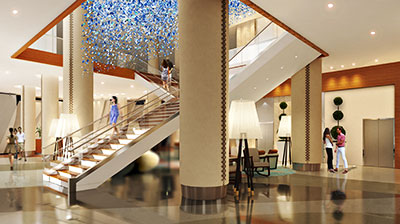 Rendering of planned new lobby at Bahia Mar.