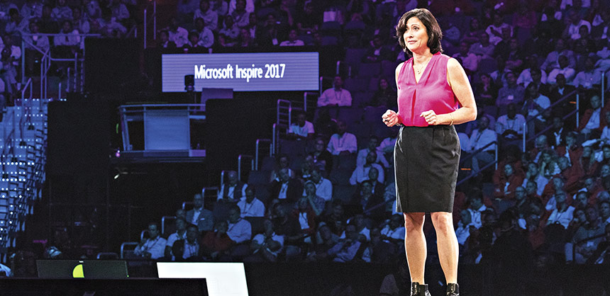 Gavriella Schuster delivers the Vision Keynote "Turn Your Great Idea Into the Next Big Thing" for Microsoft's Inspire 2017 conference. Credit: Filmateria Digital