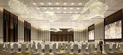This rendering of the Imperial Grand Ballroom shows the space and the chandelier.