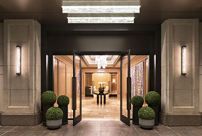 The entrance to the newly renovated Ritz-Carlton Hotel in downtown Cleveland.