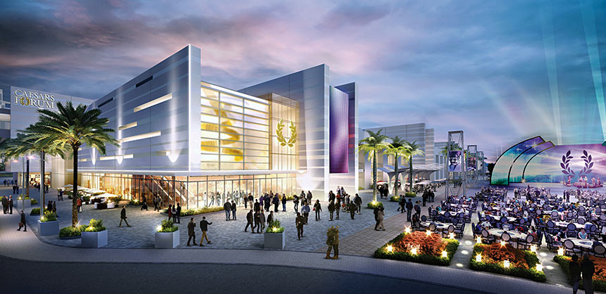 The 550,000-sf, LEED Silver-certified Caesars Forum conference center is scheduled to open on the Las Vegas Strip in 2020. Credit: Caesars Entertainment