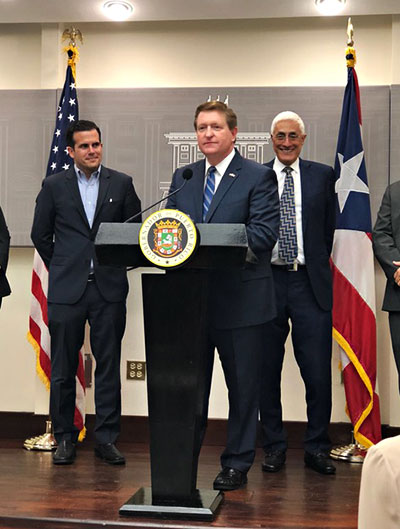L to R: Hon. Ricardo Rossello, Governor of Puerto Rico; Brad Dean, CEO, Puerto Rico DMO, and Jon Borschow, Chairman of the Board, Puerto Rico DMO.