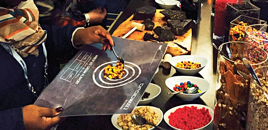 Bishop-McCann highlighted Motorola’s new Droid Maxx 2 mobile phone with shatterproof display, by creating an interactive ice-cream shatter bar. Credit: Bishop-McCann