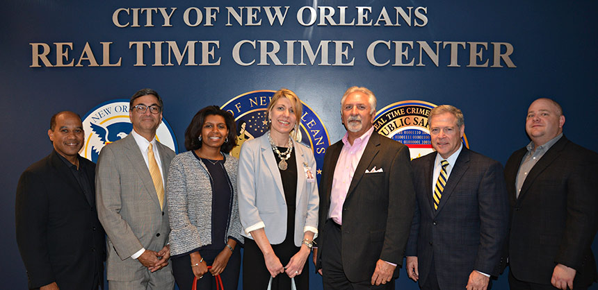 Convention Center officials and Exhibition Hall Authority Board Members outside the Real Time Crime Monitoring Center.