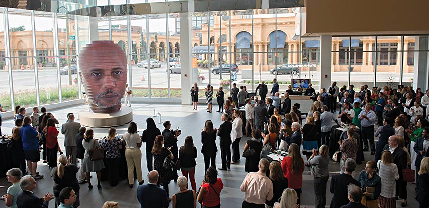 The Greater Columbus (Ohio) Convention Center features a 14-foot high interactive sculpture that has become a popular selfie station. Credit: Ellen Dallager