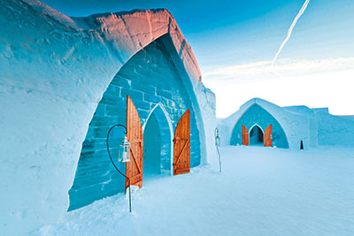 The Hotel de Glace in Quebec City is entirely made of ice and snow. Credit: Quebec City Tourisme