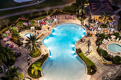 Evening event set-up by pool at Rosen Shingle Creek.