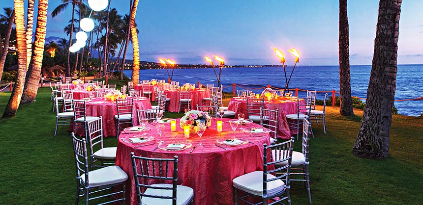 An oceanfront luau and evening setup at the 806-room Hyatt Regency Maui Resort and Spa. Credit: Hyatt Regency Maui Resort and Spa