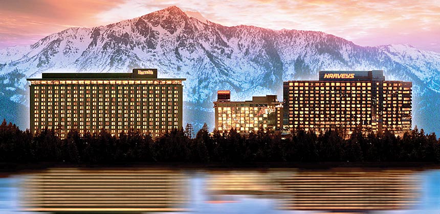 Harrah’s Lake Tahoe (left) partners with its sister property, Harveys Lake Tahoe, to combine space for larger meetings. Credit: Caesars Entertainment, Inc.
