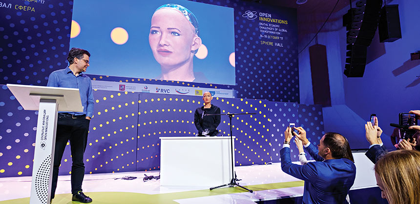 Sophia humanoid robot at Open Innovations Conference at Skolokovo technopark