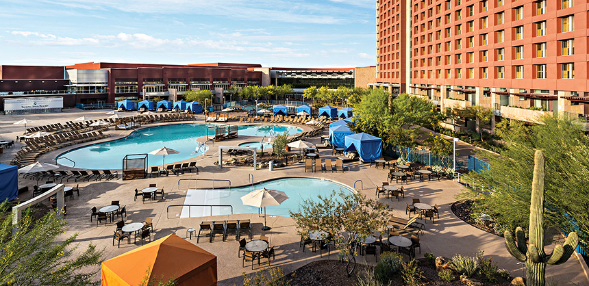 Talking Stick Resort offers plenty of amenities in which attendees can participate, including three separate pools, 36 holes of championship-caliber golf, and an entertainment district with an aquarium, and more.
