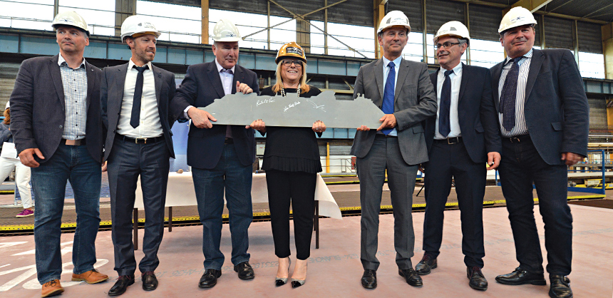 Celebrity Cruises is poised to transform the way modern travelers experience the world Ð all over again Ð as the first piece of steel is cut on its newest ship, Celebrity Apex, at the Chantiers de lÕAtlantique shipyard (formerly STX France) in Saint-Nazaire, France. Lisa Lutoff-Perlo, President and CEO, Celebrity Cruises, who attended the Celebrity Apex steel-cutting ceremony accompanied by her leadership team, said: ÒWelcoming Celebrity Apex into our family with the leadership team was a very special moment, especially when we all signed the ship silhouette cut from the first piece of steel.Ó