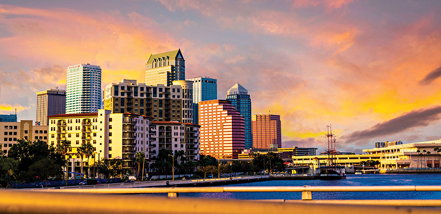 Tampa’s selection of accommodations ranges from lavish hotels to four-diamond resorts. The 2.4-mile Tampa Riverwalk links downtown attractions one after the other.