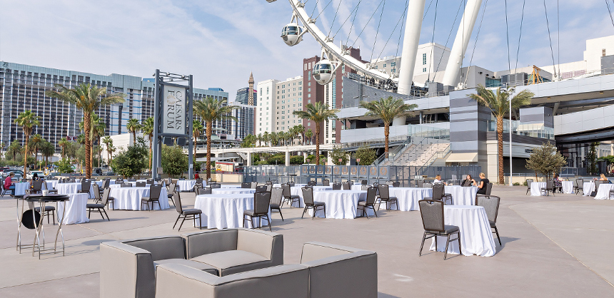 The outdoor plaza at CAESARS FORUM.
