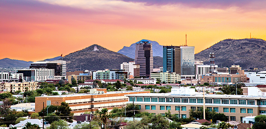 The Tucson skyline, pictured. The Tucson Expo Center is strategically located near Tucson International Airport, and features 155,000 sf of space ready for meetings and special events.