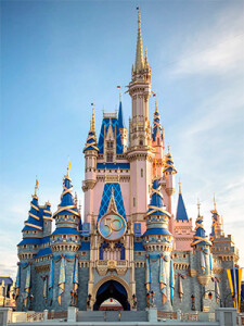 The iconic Cinderella Castle in the Magic Kingdom Park at Walt Disney World Resort in Orlando. The resort is celebrating its 50th anniversary with hundreds of activities and events in 2021 and 2022. 