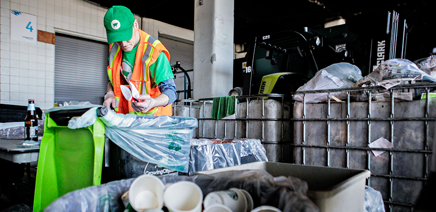 The Vancouver Convention Centre works with the Binners’ Project, in which waste pickers, pictured, assist the facility by sorting waste and managing its recycling efforts. Photo courtesy of Adam Radziminski