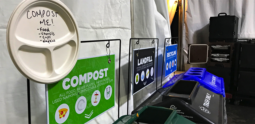 Waste minimization and diversion efforts are one of the more effective ways to lower a meeting’s carbon footprint. When it comes to composting, be sure venues are able to do it and that the compostable items don’t actually wind up in the landfill. Courtesy of Three Squares Inc.