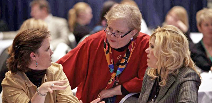 Joan Eisenstodt, principal of Eisenstodt Associates LLC, center, says members of reunion and fraternal groups are often older, so they may be slow to return to live events. Courtesy of Joan Eisenstodt