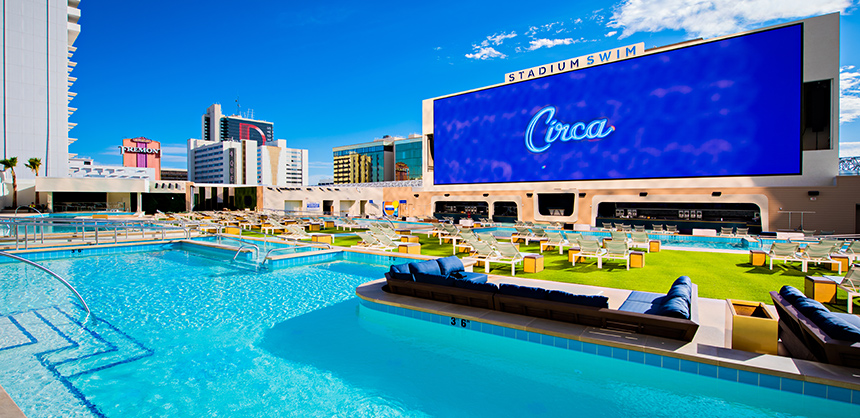 Circa Resort & Casino offers a pool area with a giant video screen.