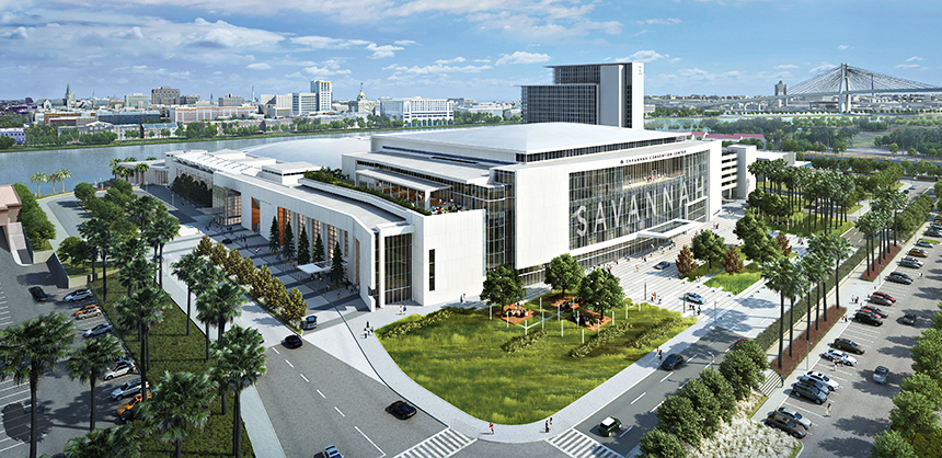 The Savannah Convention Center’s expansion, set to conclude next year, will include 200,000 sf of new exhibit hall space, a new 40,000-sf ballroom and 32 customizable breakout rooms. Courtesy photo