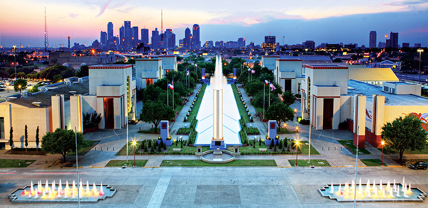 The fountains at the Fair Park Esplanade in Dallas offer visitors exciting shows set to music.  Photo by Carolyn Brown