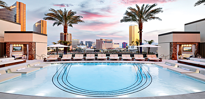 Pictured, the VIP Pool at Resorts World Las Vegas. Resorts World Las Vegas offers 3,500 rooms, as well as a 5,000-seat state-of-the-art theater, 350,000 sf of meeting and convention space and a 220,000-sf pool complex. Courtesy Photo