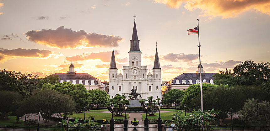 The iconic St. Louis Cathedral, overlooking Jackson Square in the French Quarter, is one of New Orleans' most notable landmarks. courtesy of Louisiana Office of Tourism